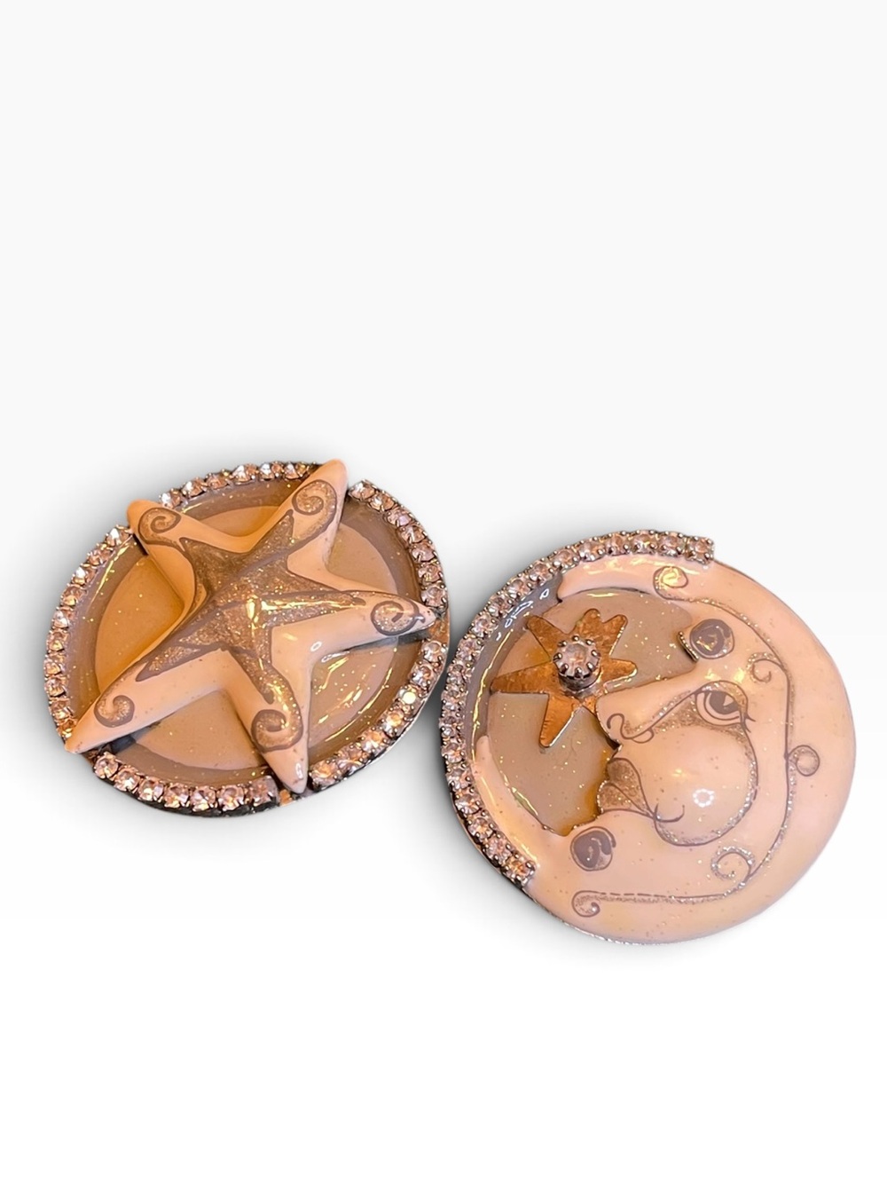 1980’s Lunch At The Ritz Star & Moon Celestial Themed Pierced Earrings